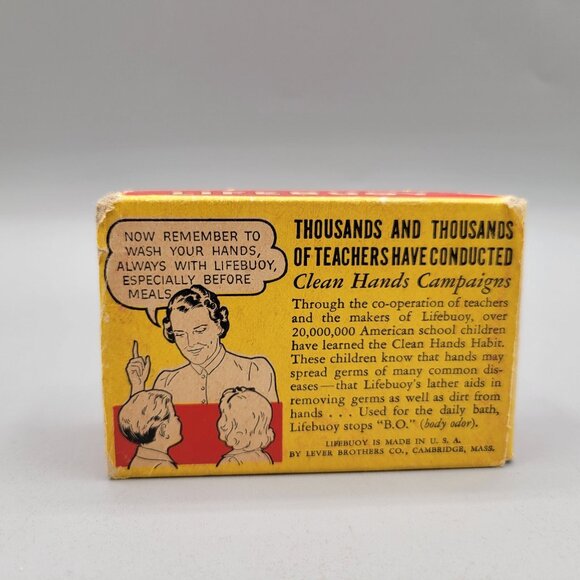 1940s Lifebuoy Health Soap Red Bar In Original Box Bathroom Decor - Picture 2 of 6
